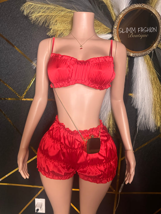 “Ruffle baddie set” red